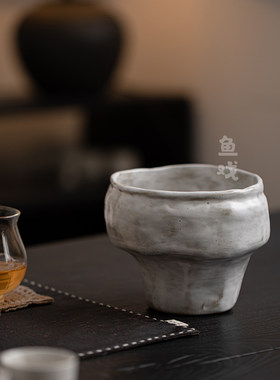鱼戏粉引粗陶建水洗水家用复古侘寂风茶洗茶渣缸废水盂花盆插花器