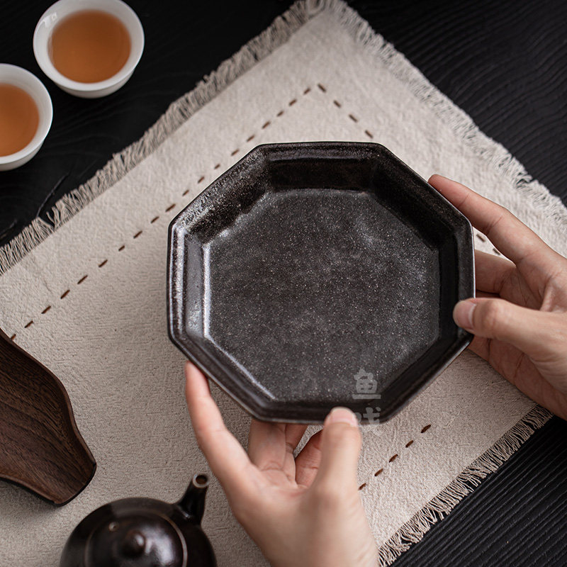 鱼戏志野烧陶瓷壶承日式复古家用干泡茶盘盖碗茶壶茶托盘小号茶台
