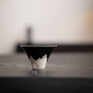 家用主人杯品茗杯个人杯闻香杯 鱼戏手工鎏银陶瓷斗笠功夫茶杯日式