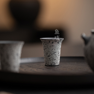 轻奢家用主人杯品茗杯单杯闻香杯 鱼戏手工鎏银粗陶瓷功夫茶杯日式