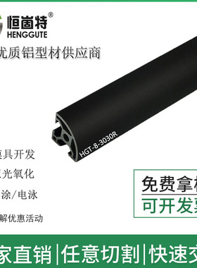 工业铝型材欧标3030R喷砂黑色氧化扇形流水线弧形铝铝合金