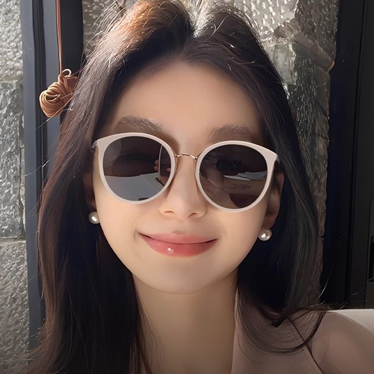 墨镜女高级感2025新款大脸防晒圆形白色框太阳眼镜防紫外线显脸小