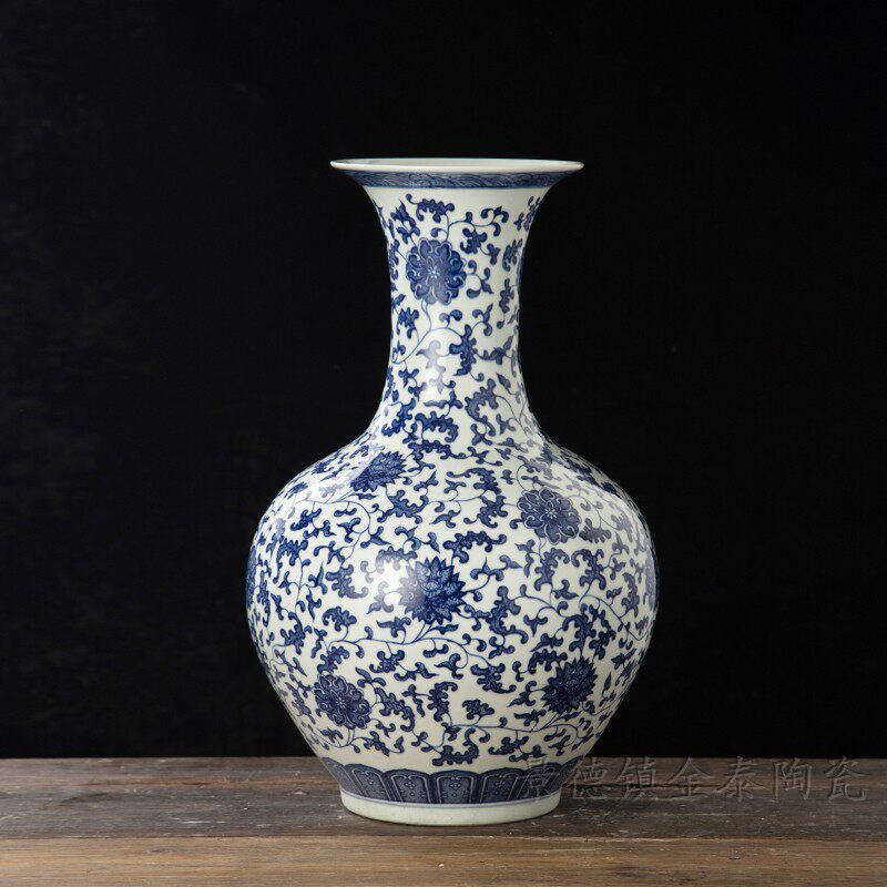 景德镇陶瓷器花瓶仿古青花瓷大号爽瓶中式家居客厅插花装饰品摆件