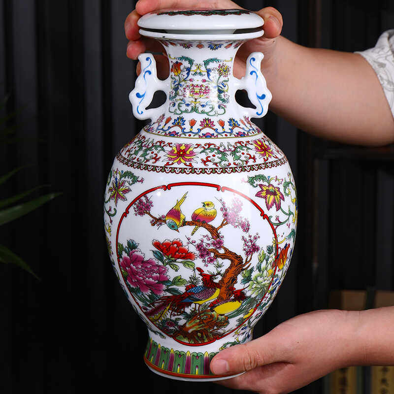 景德镇陶瓷酒瓶3斤装仿古花鸟密封白酒坛子 双耳三斤装家用空瓶子