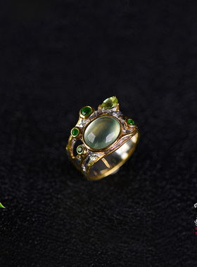 925银镶嵌橄榄石匪窝葡萄戒指