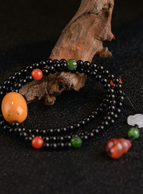 搭配黑金料原色项链手串老蜜蜡