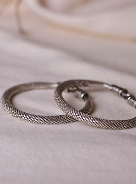 儒匪窝 清代编丝纹老银镯 素雅简约百搭