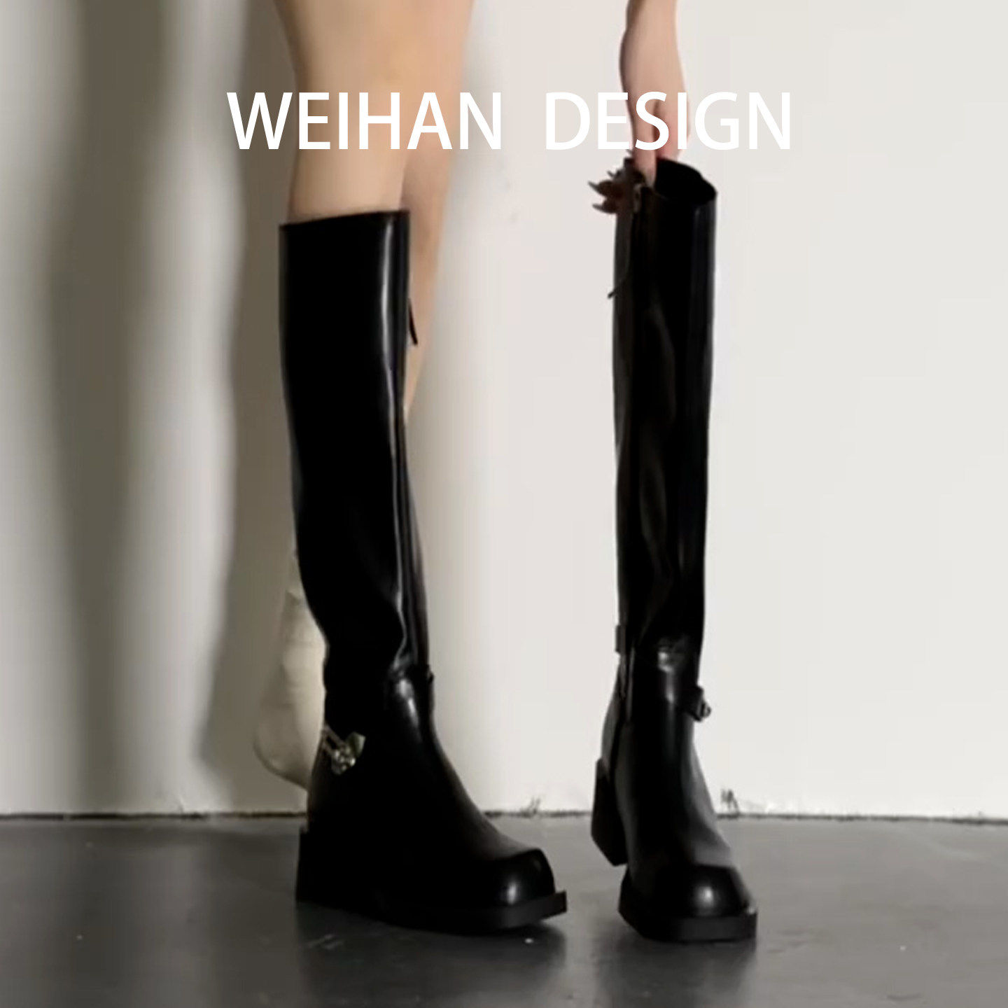 羊皮版！韩版黑色真皮粗跟瘦瘦靴圆头通勤长筒靴不过膝百搭骑士靴,女鞋,骑士靴,淘宝优惠券,粉丝福利购,淘宝优惠卷