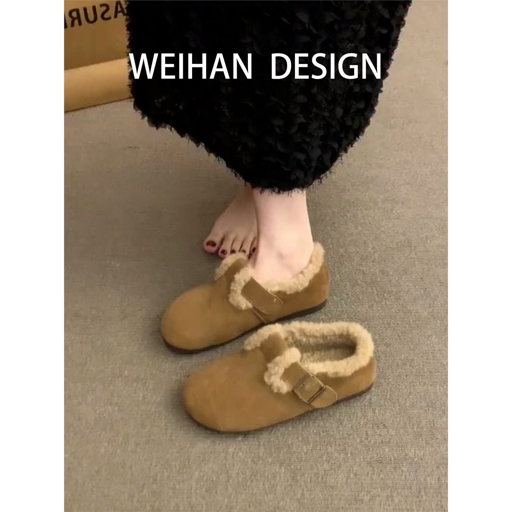 羊皮版！圆头厚底加绒复古勃肯鞋女保暖雪地靴平底一脚蹬毛毛棉鞋,女鞋,勃肯鞋/软木鞋,淘宝优惠券,粉丝福利购,淘宝优惠卷