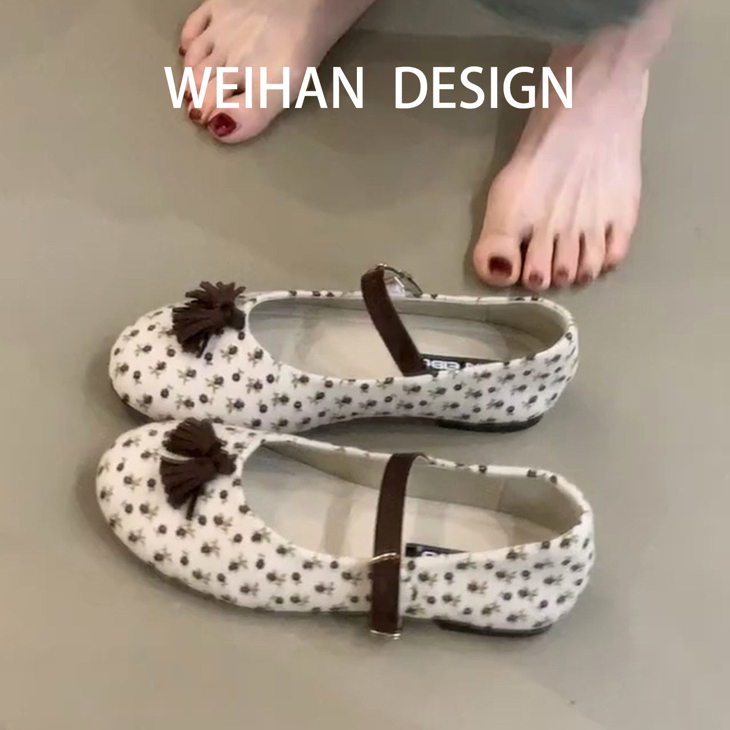 羊皮版！一字扣带流苏平底单鞋女圆头浅口配裙子碎花温柔玛丽珍鞋,女鞋,浅口单鞋,淘宝优惠券,粉丝福利购,淘宝优惠卷