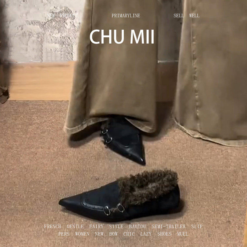 羊皮版~复古尖头皮带扣单鞋女一脚蹬坡跟小皮鞋气质高级感乐福鞋,女鞋,时装靴,淘宝优惠券,粉丝福利购,淘宝优惠卷