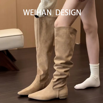 羊皮版！粗跟尖头长筒靴
