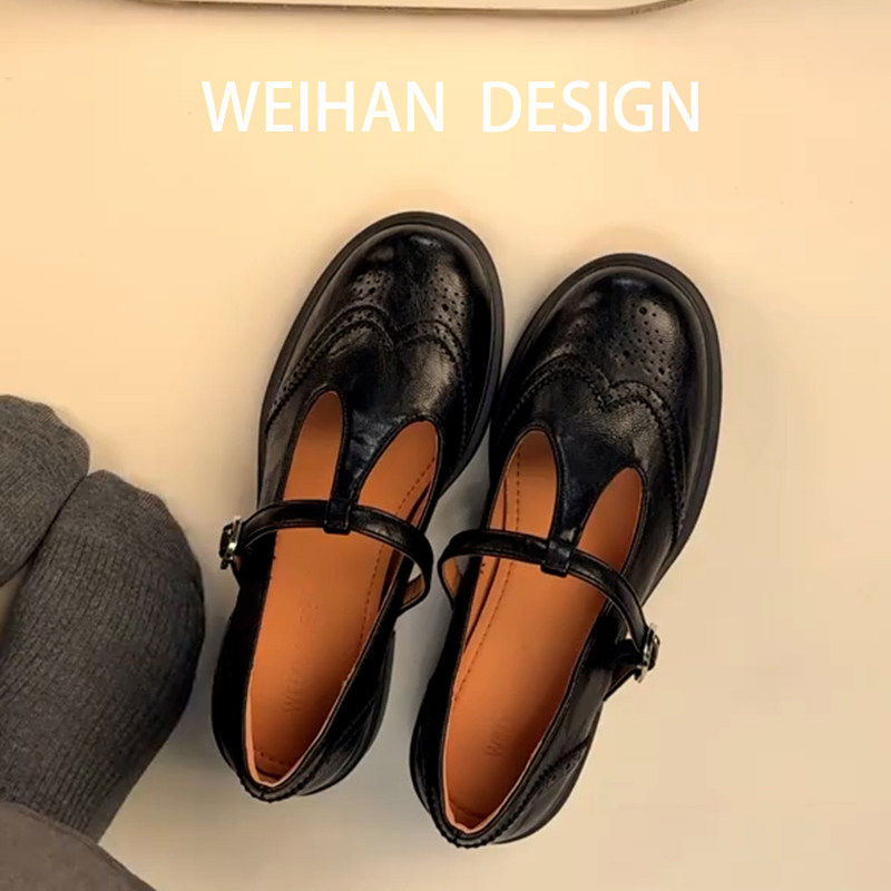 羊皮版！英伦风圆头厚底乐福鞋女一脚蹬布洛克小皮鞋雕花复古单鞋,女鞋,浅口单鞋,淘宝优惠券,粉丝福利购,淘宝优惠卷