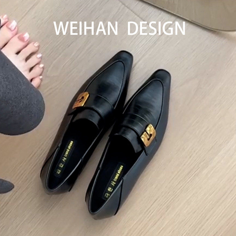 羊皮版~黑色加绒一脚蹬小皮鞋女春法式坡跟通勤小众方头浅口单鞋,女鞋,浅口单鞋,淘宝优惠券,粉丝福利购,淘宝优惠卷