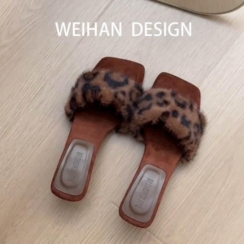 羊皮版！法式名媛高跟毛毛一字拖鞋仙女风坡跟露趾方头凉拖鞋女,女鞋,一字拖,淘宝优惠券,粉丝福利购,淘宝优惠卷