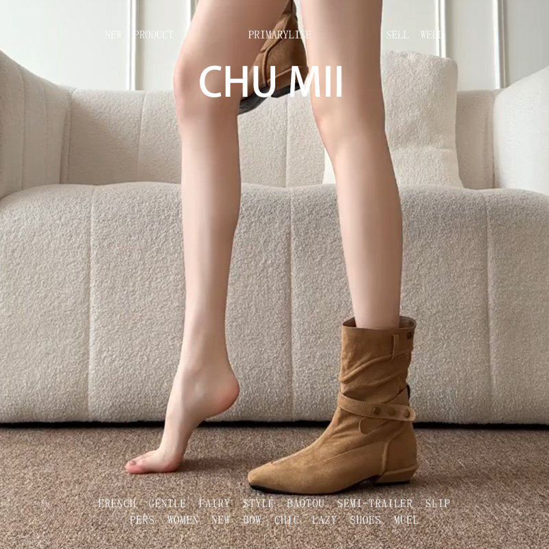 羊皮版！韩式辣妹尖头骑士靴女复古真皮粗跟短靴金属扣带马丁靴,女鞋,时装靴,淘宝优惠券,粉丝福利购,淘宝优惠卷