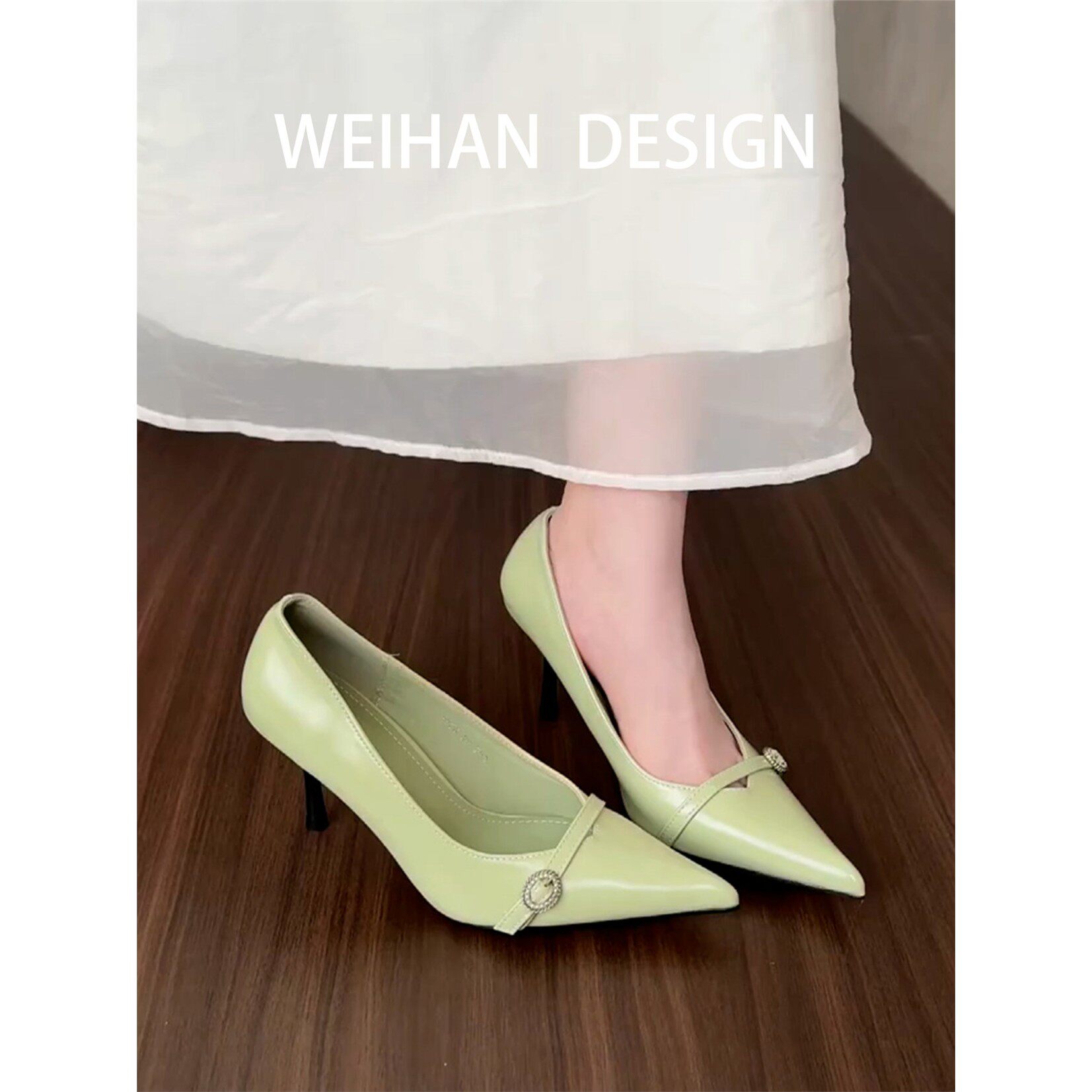 羊皮版！尖头小众设计感细跟单鞋女韩版气质不累脚工作通勤高跟鞋