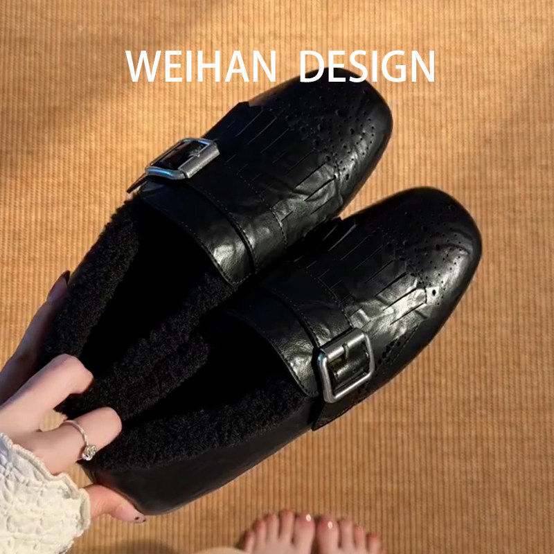 羊皮版！休闲风布洛克加绒小皮鞋内增高毛毛深口单鞋一脚蹬乐福鞋,女鞋,浅口单鞋,淘宝优惠券,粉丝福利购,淘宝优惠卷