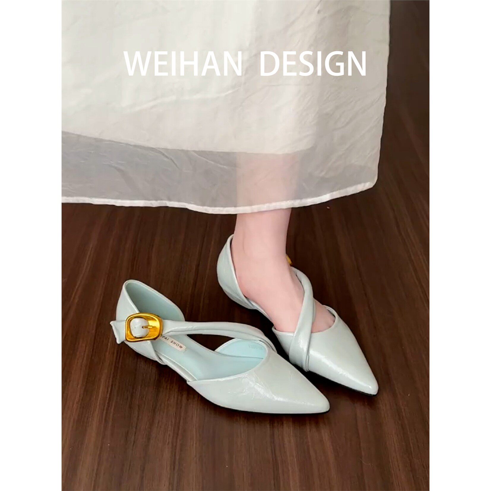 羊皮版！漆皮尖头浅口内增高单鞋外穿通勤高级感平底舒适包头凉鞋