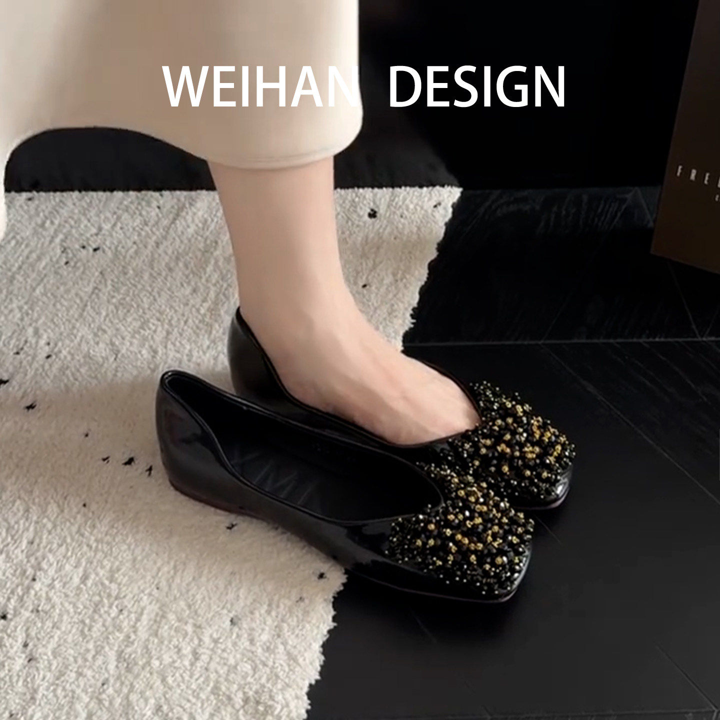 羊皮版！法式小众水钻玛丽珍鞋女一脚蹬方头平底配裙晚风瓢鞋单鞋,女鞋,浅口单鞋,淘宝优惠券,粉丝福利购,淘宝优惠卷