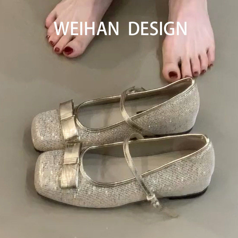 羊皮版！绝美亮片金色蝴蝶结单鞋女内增高玛丽珍鞋方头一字扣瓢鞋,女鞋,浅口单鞋,淘宝优惠券,粉丝福利购,淘宝优惠卷