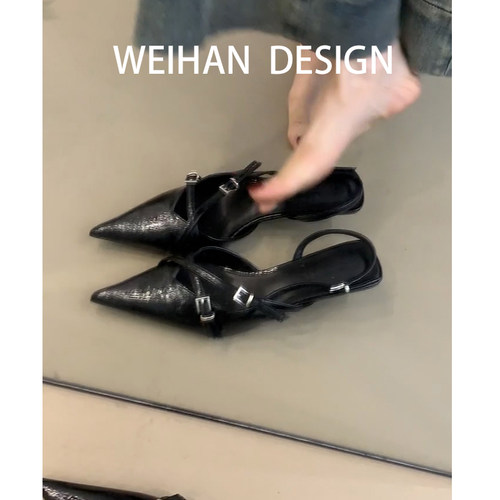 羊皮版！小众设计感细跟高跟鞋女