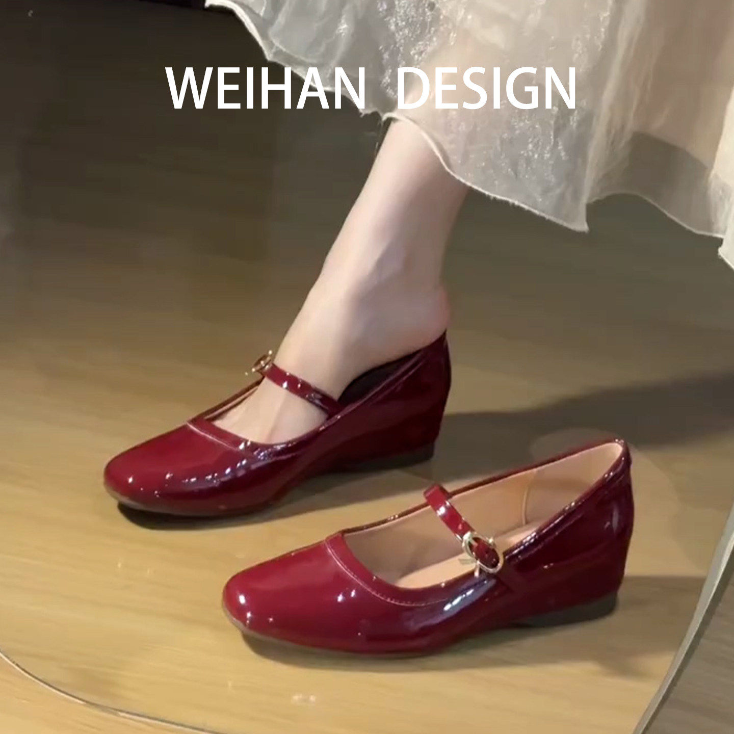 羊皮版~内增高5cm酒红色气质百搭浅口单鞋女一字扣配裙子玛丽珍鞋,女鞋,浅口单鞋,淘宝优惠券,粉丝福利购,淘宝优惠卷