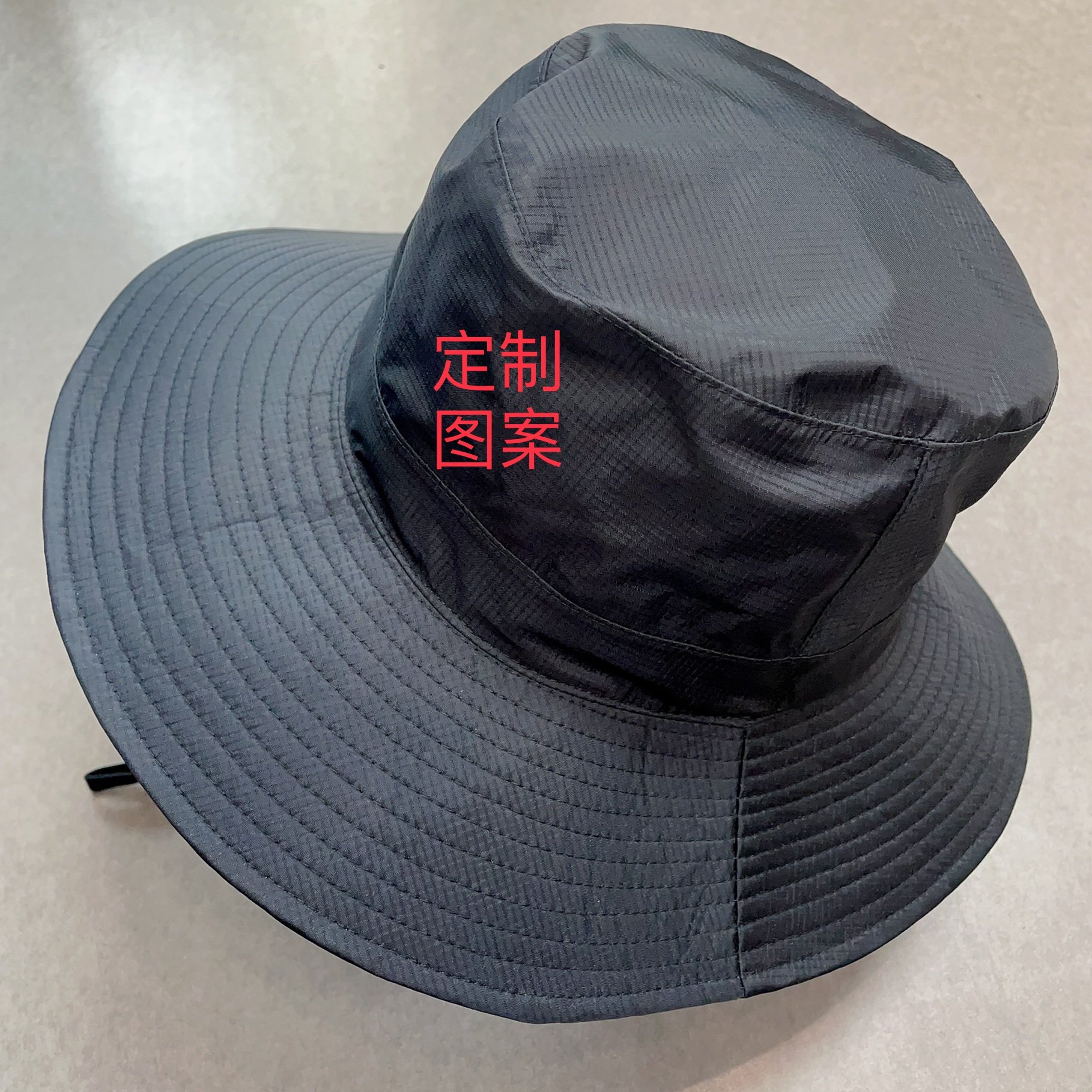 新款防水大檐渔夫帽防瀑雨可调节圆顶原单哥儿面料定制Logo光身帽