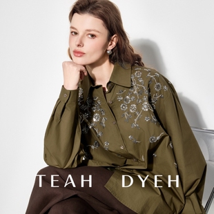 超乎预期de高级！！苔藓绿 重工钉珠刺绣翻领长袖宽松衬衫上衣春