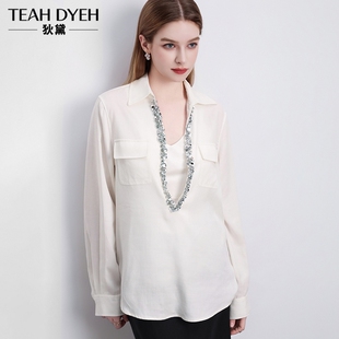 被这款贵气礼服硬控15秒！天丝+亚麻！深V领口袋白色衬衫上衣女