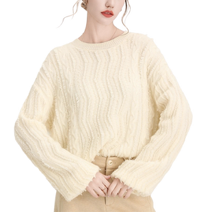 巨小众的设计！100%纯山羊绒不规则波浪重工流苏白色针织衫毛衣女