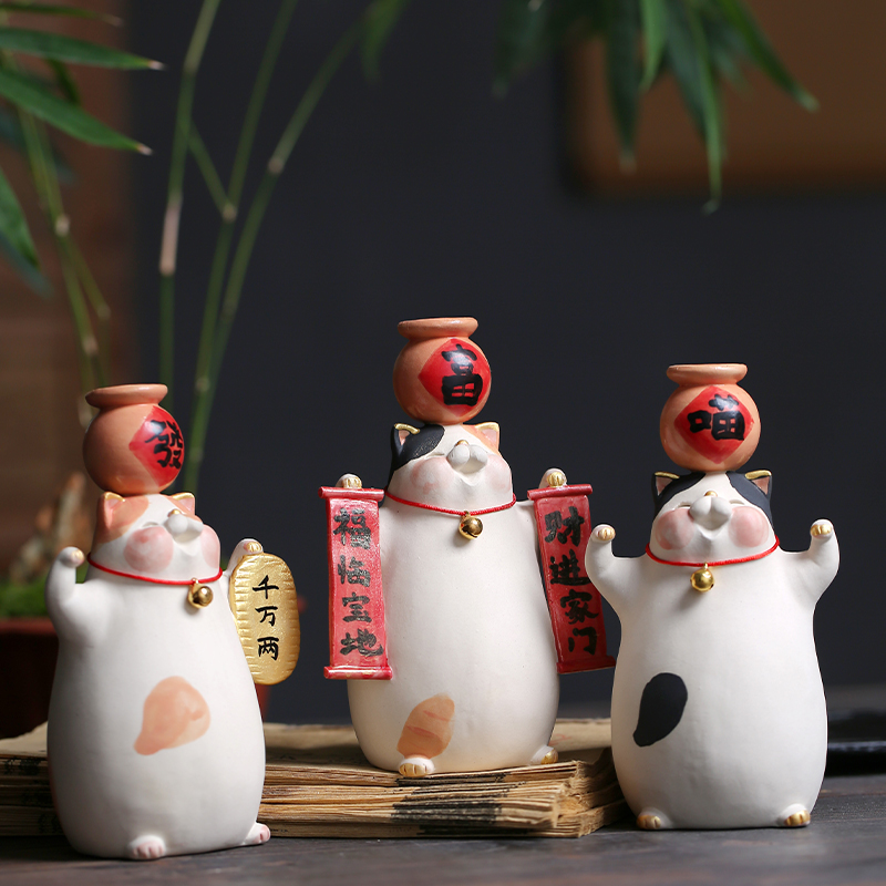 日式原创陶瓷手作可爱萌宠招财肥猫居家桌面摆件创意装饰生日礼物