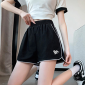 女夏季 2024新款 宽松休闲阔腿显瘦百搭薄款 双爱心运动短裤 居家睡裤