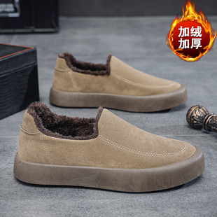秋冬季 一脚蹬懒人套脚平底休闲鞋 男鞋 男款 子 加绒保暖棉鞋 2025新款