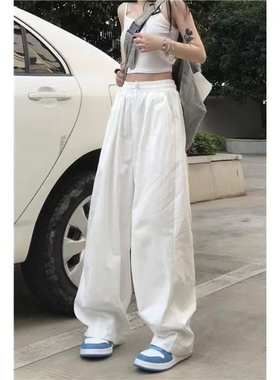 美式白色hiphop休闲工装裤女夏宽松嘻哈街头阔腿裤jazz爵士舞裤子