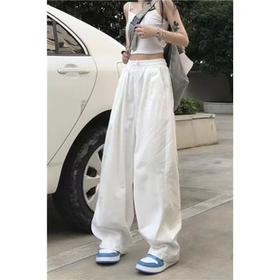 美式白色hiphop休闲工装裤女夏宽松嘻哈街头阔腿裤jazz爵士舞裤子
