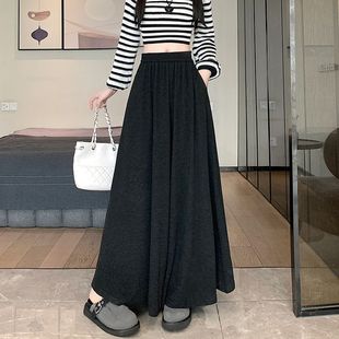 裙 深灰色软糯米裙裤 女秋季 松紧高腰显瘦垂感阔腿裤 百搭宽松休闲裤