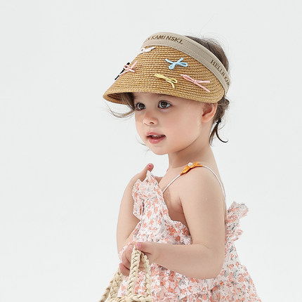 宝宝草帽儿童帽子夏季洋气女童防晒帽遮阳帽女孩空顶帽海边沙滩帽