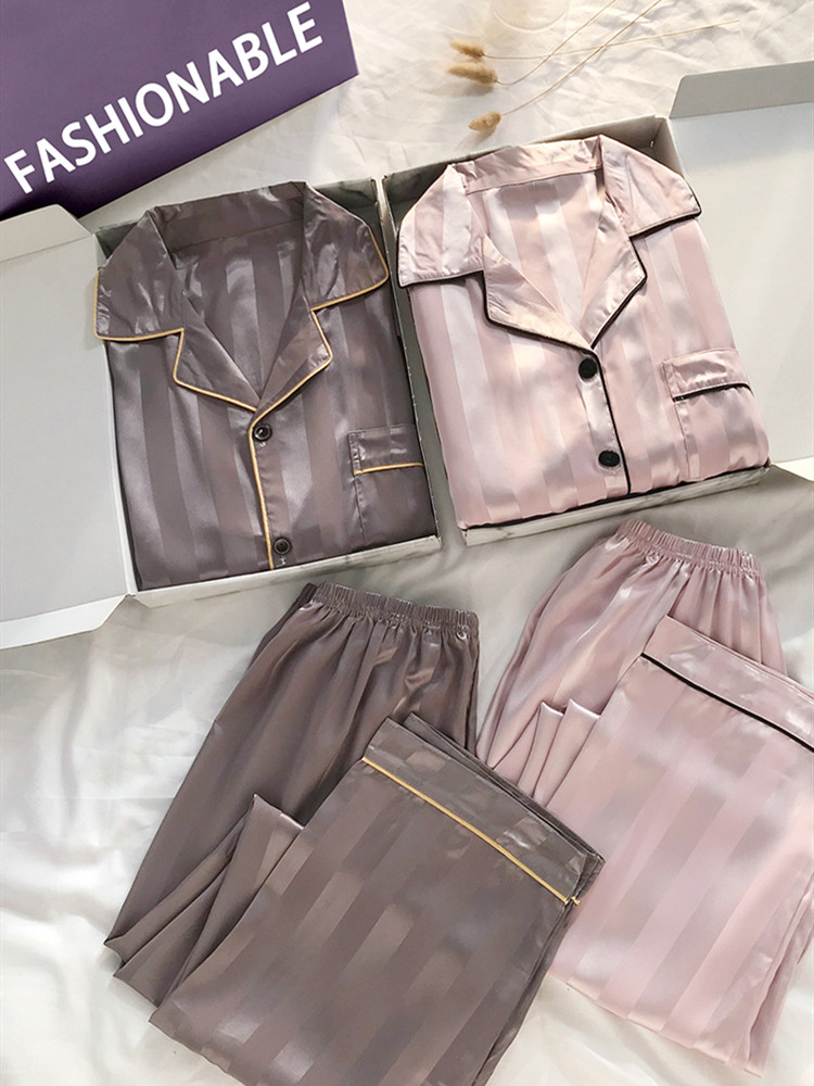 커플 잠옷 여성 봄 가을 얼음 실크 긴 소매 진짜 실크 플러스 사이즈 남성 웨어러블 홈 의류 여름 정장