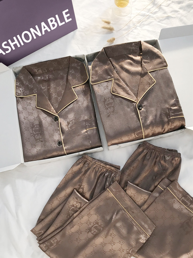 커플 잠옷 여성 봄 가을 얼음 실크 긴 소매 진짜 실크 플러스 사이즈 남성 웨어러블 홈 의류 여름 정장