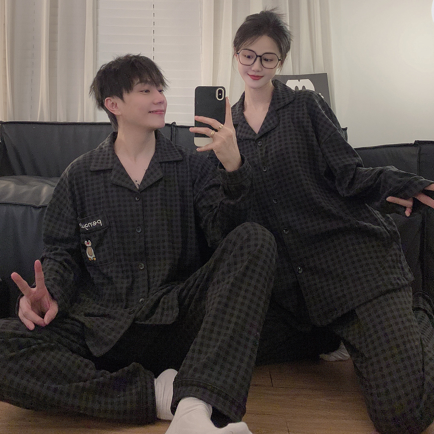 德绒企鹅情侣睡衣春秋冬季保暖长袖长裤格子薄绒男女款家居服套装,女士内衣/男士内衣/家居服,睡衣/家居服套装,淘宝优惠券,粉丝福利购,淘宝优惠卷