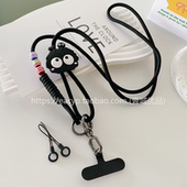 卡通煤球黑色尼龙手机挂绳斜挎斜背创意可调节手机链拍立得挂件长