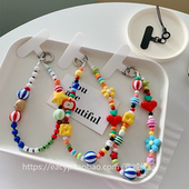 原创超好看可爱小清新多巴胺珠子手机挂绳短款 手提垫片手机链手腕