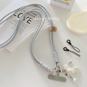 轻奢时尚 防丢防摔 高级感银色尼龙斜挎可背手机挂绳垫片手机链个性