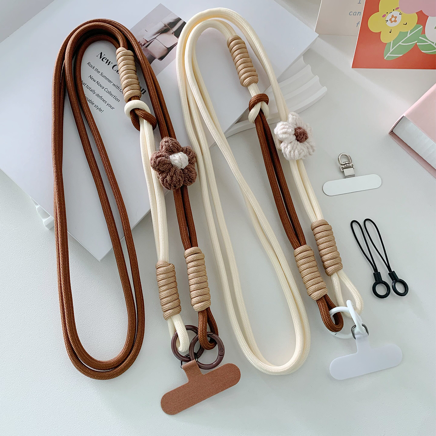 高级感撞色毛线花朵手机挂绳斜挎可背肩背结实防盗多功能手机链长,3C数码配件,手机挂件/手机链,淘宝优惠券,粉丝福利购,淘宝优惠卷