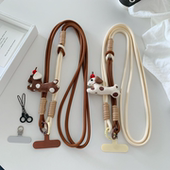 好看可爱小狗棕色米白色手机挂绳斜挎可背创意垫片手机链肩背防盗