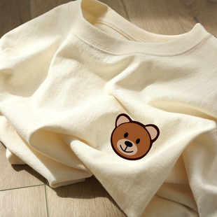 小个子半袖 孕妇短袖 奶黄色纯棉中长款 薄款 宽松体恤 t恤上衣女夏季