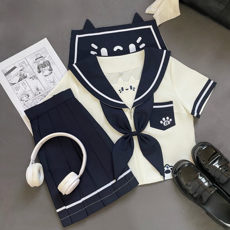 喵符音原创正版寻野jk制服水手服套装绀领结长短袖半身裙学院校服