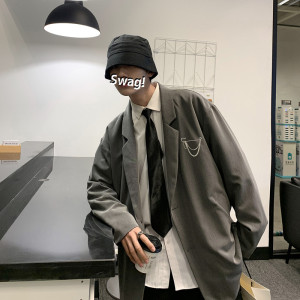 高级感西装设计感翻领小西装外套男潮黑色落肩西服-Q479-p55图片