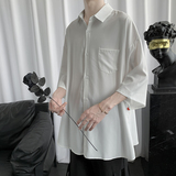 短袖衬衫开叉彩色扣子排扣上衣设计感小众慵懒风情侣衬衣-p33，男装衬衫，星座601-1